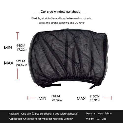 Pare-soleil en maille pour vitres latérales arrière de voiture, 2 pièces,  protection UV, améliore la confide Black