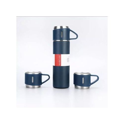product_image_name-Generic-Ensemble Thermos - Mug Isotherme + 3 Tasses en Acier Inoxydable - Boisson chaude et froide - 350Ml - Bleu-1