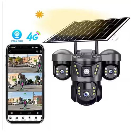 product_image_name-Generic-V380 PRO - Caméra solaire 4G 12MP 6K, avec carte Sim, trois objectifs, trois écrans, Vision nocturne, Protection de sécurité, vidéo PTZ, batterie-1