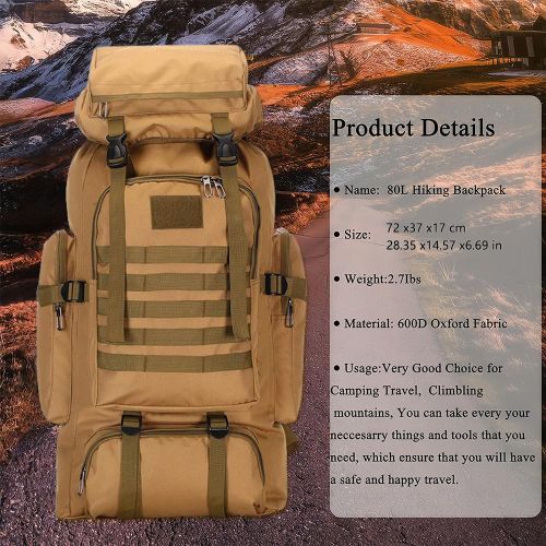 product_image_name-Fashion-Sac à dos général 80L étanche pour hommes et femmes - Sac de voyage, randonnée, escalade - Sac de camping extérieur durable - Grand sac en tissu Oxford - Jaune-5