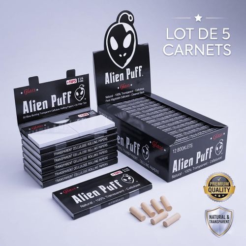 Generic Lot de 5 Carnets Alien Puff Glass - Feuilles Transparentes + 50  Filtres Intégrés - 1 1/4 - Rizla blanc - Prix pas cher