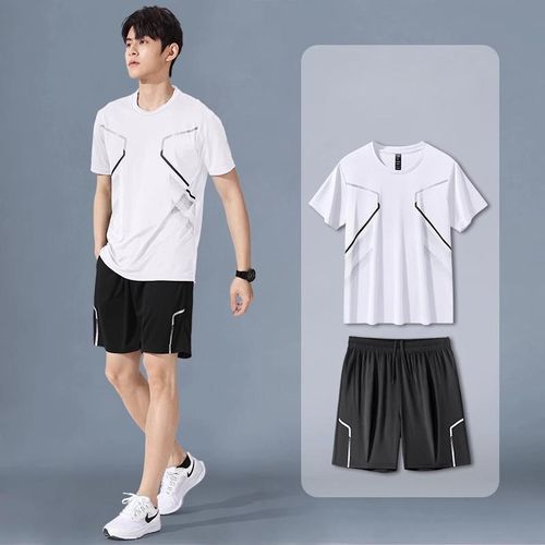 product_image_name-Fashion-Ensemble de sport respirant pour homme, blanc et noir T-shirt blanc et short noir pour le sport-2