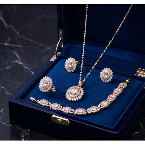 product_image_name-Generic-Ensemble Bijoux Femme 4 Pièces - Plaqué Or 24K - Collier, Bracelet, Bague & Boucles d'Oreilles - Design Floral Luxe-1