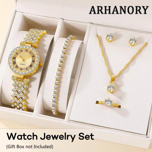 product_image_name-ARHANORY-Montre à quartz de luxe avec collier, bracelet, boucles d'oreilles et bague pour femmes Montres-bracelets élégantes Bijoux-1