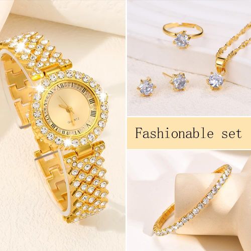 product_image_name-ARHANORY-Montre à quartz de luxe avec collier, bracelet, boucles d'oreilles et bague pour femmes Montres-bracelets élégantes Bijoux-3
