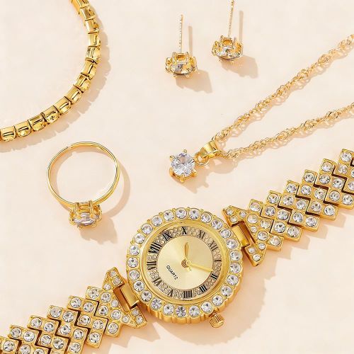 product_image_name-ARHANORY-Montre à quartz de luxe avec collier, bracelet, boucles d'oreilles et bague pour femmes Montres-bracelets élégantes Bijoux-6