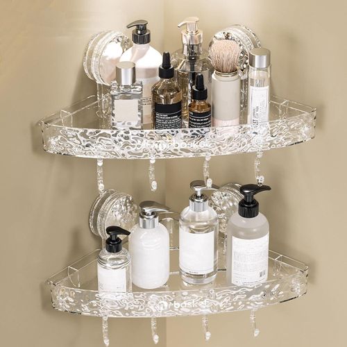 product_image_name-Generic-Un rack de rangement de salle de bain en PET blanc transparent avec ventouses intégrées. Il est étanche et possède quatre crochets en bas pour une aspiration forte.-7