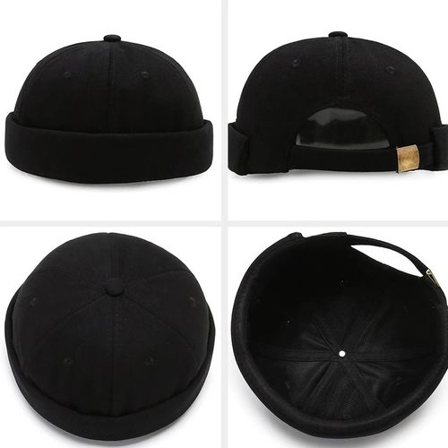 Fashion Bonnet casquette sans visière velours - Noir chapeau melon