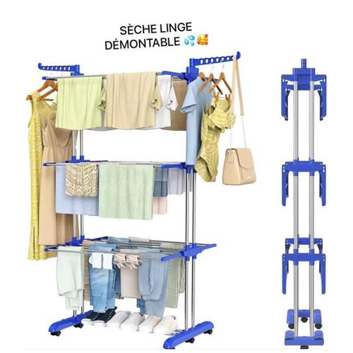 product_image_name-Generic-Séchoir à linge pliable à ailes et roues a 3 niveaux - (750-1260)x64x170cm-2
