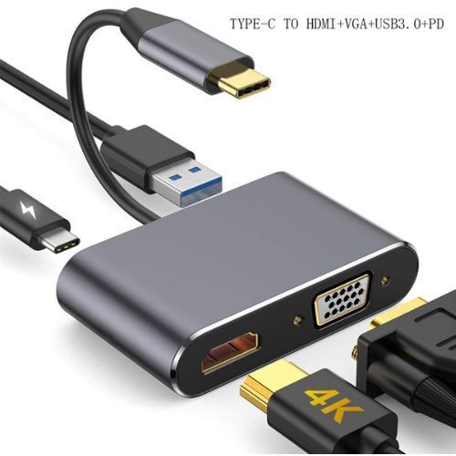 Generic Adaptateur - USB-C - HDMI Type C Vers 4K HDMI VGA - 87W - Gris -  Prix pas cher