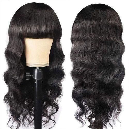 product_image_name-SXCHEN-Perruque Synthétique Longue Ondulée Noire Résistante à  La Chaleur Avec Frange Pour Femme-5