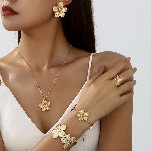 product_image_name-Fashion-Ensemble de 5 pièces de collier fleur, bracelet, bague et boucles d'oreilles-1