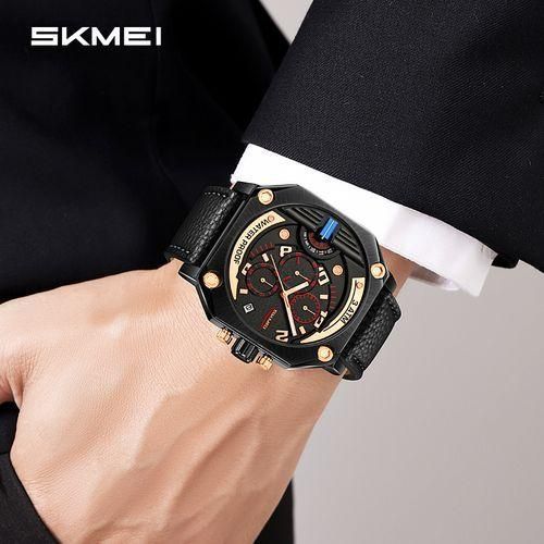 product_image_name-Skmei-Montres Quartz Imperméable Pour Hommes Montres Bracelets à Cuir-Noir-3