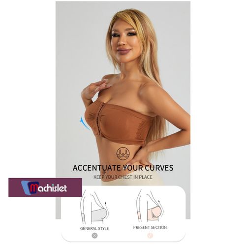 product_image_name-Machislet-Soutien-gorge sans armatures avec boutons, grande taille, plongeant sans armature, pour dames, pour femmes - Marron-2