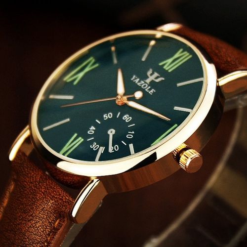 Yazole Montre Homme Quartz Bracelet En Cuir Marron 327