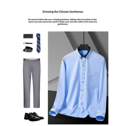 product_image_name-Berrykey-Chemise à manches longues unie de qualité professionnelle pour hommes - Bleu-5