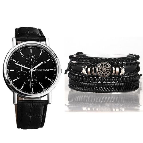 product_image_name-Fashion-Montre quartz en cuir 2 EN 1 pour hommes + Ensemble de bracelets pour hommes - Noir-6
