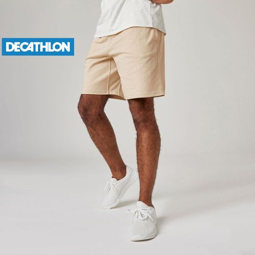 Domyos Short Fitness Homme Coton Droit Avec Poche - Essentials Beige - Prix  pas cher