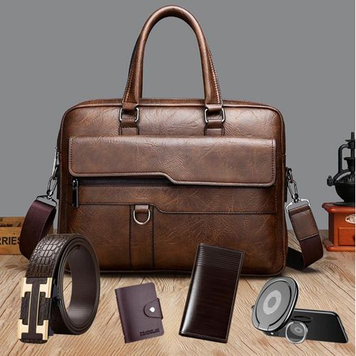 product_image_name-Fashion-Mallette d'affaires 5 en 1 pour hommes, Sacs D'ordinateur portable rétro, Sacs à Bandoulière Décontractés, Sacs à Main, Sac à épaule - Marron-1