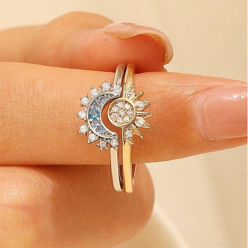 product_image_name-Fashion-Ensemble De Bague De Couple 2 Pièces / Bagues Empilables Soleil Et Lune,Alliance Ouverte, Bagues En Strass Poli Pour Femmes - Taille Ajustable-6
