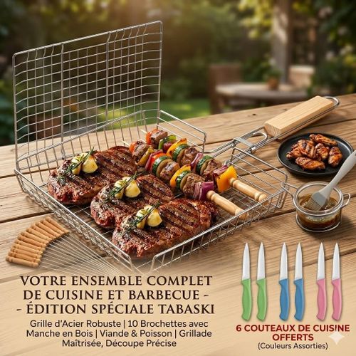 product_image_name-Generic-Set de Grillage et 10 piques brochettes pour barbecue grillade pour la tabaski+ 6 couteaux offert-1