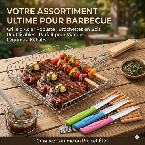 product_image_name-Generic-Set de Grillage et 10 piques brochettes pour barbecue grillade pour la tabaski+ 6 couteaux offert-2