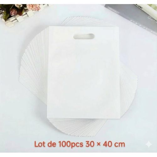 product_image_name-Generic-Lot de 100 sacs en tissu non tissés réutisables – 30 × 40 cm - Blanc-1