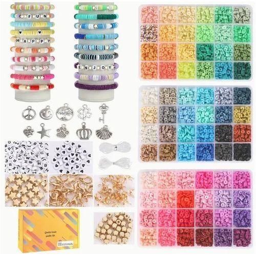 Kit De 2530 Perles En Argile Polymère - Formes Rondes, Fleurs, Anneaux - Pour Création De Bijoux (bracelets, Colliers) - Inclut 2 Fils De 10 M