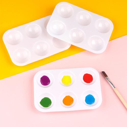 product_image_name-Generic-2 Pcs White Plastic Paint Tray Palettes, 6 Well Rectangular Watercolor-4
