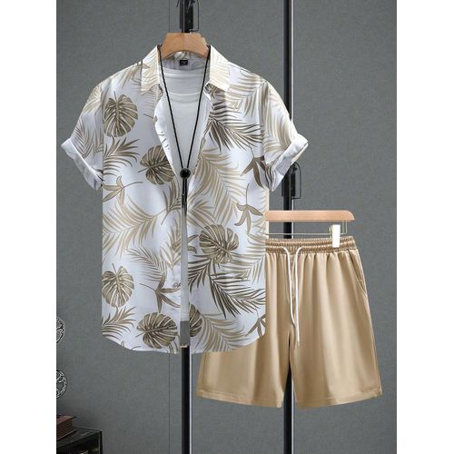 product_image_name-Dou-color-Shorts chemise décontractée style hawaïen 2 en 1 pour homme - noir marron-8