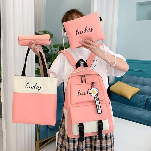 product_image_name-Fashion-4 pièces/ensemble Sac d'école Nouveauté Boucles Sacs à dos Sacs de livres Sac pour ordinateur portable Sac de voyage Sac à dos unisexe+Sac à bandoulière+Sac à main+ Trousse-7