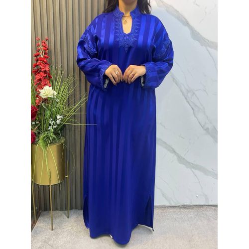 product_image_name-Generic-Djellaba Gandoura Style Marocain a Rayures - Bleu Bic-1