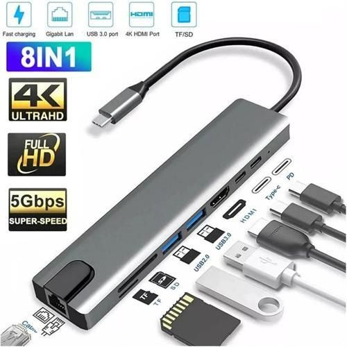 product_image_name-Generic-USB C Hub 8 en 1 Type C 3.1 à 4K HDMI Adaptateur avec RJ45 SD/TF Lecteur de cartes PD Charge rapide pour ordinateur portable MacBook-1