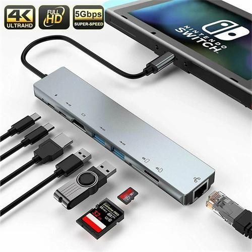 product_image_name-Generic-USB C Hub 8 en 1 Type C 3.1 à 4K HDMI Adaptateur avec RJ45 SD/TF Lecteur de cartes PD Charge rapide pour ordinateur portable MacBook-5