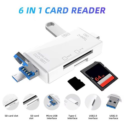 product_image_name-Generic-6-in-1 USB 2.0 Type C Card Reader -Computer Accessories -White-1