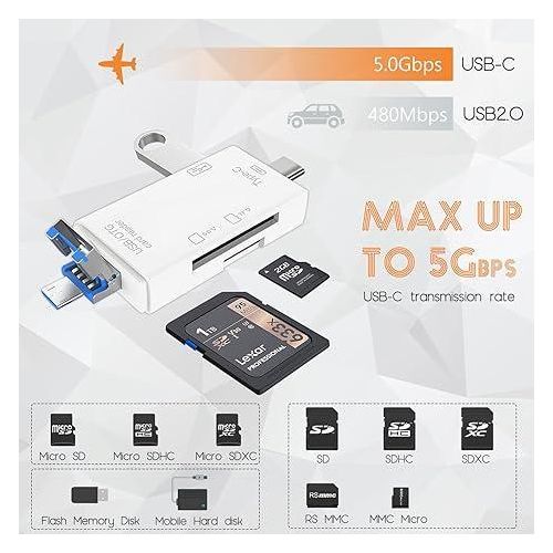product_image_name-Generic-6-in-1 USB 2.0 Type C Card Reader -Computer Accessories -White-4