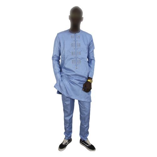 Costume africain – MAAM Shop – Bleu ciel – fil à fil italien