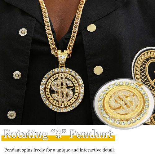 product_image_name-ARHANORY-Colliers pour homme avec chaîne cubaine et pendentif « $ » rotatif Chaîne Bijoux hip-hop - Or-4