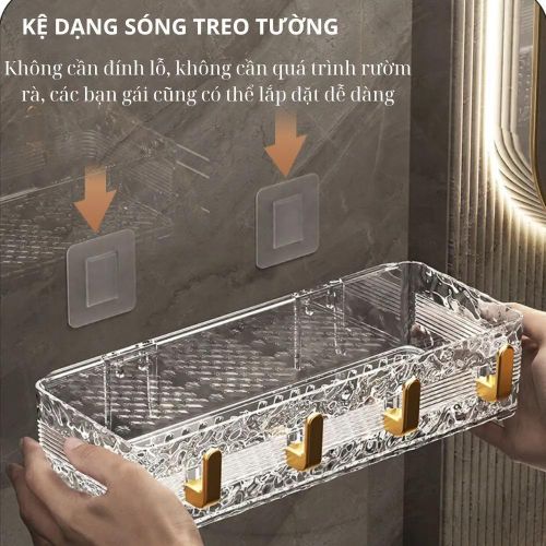 product_image_name-Generic-Étagère murale de luxe pour salle de bain (1 pièce) - Rangement sans perçage en plastique ondulé pour articles de toilette - Blanc transparent-3