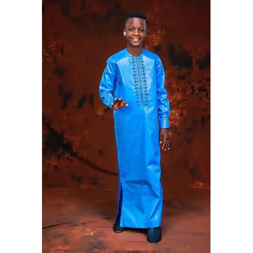 product_image_name-Generic-Ensemble 2 Pièces Tenue Africaine en Bazin Riche Gold avec broderie pour Enfant - 3 à 10ans - Bleu-1