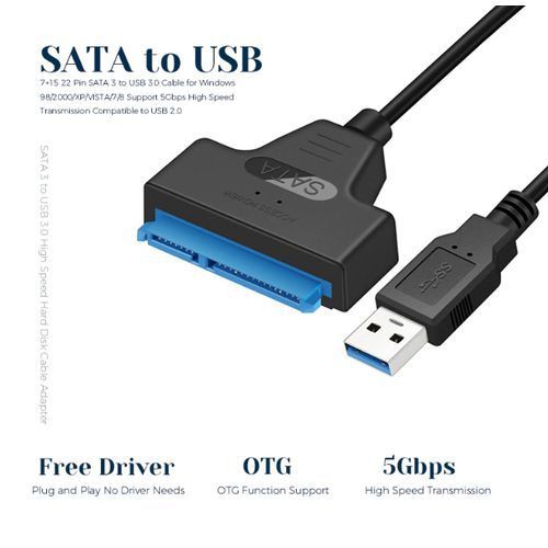 Adaptateur SSD de pilote de disque dur USB 3.0 vers SATA 22 broches de 2,5  et 3,5 pouces