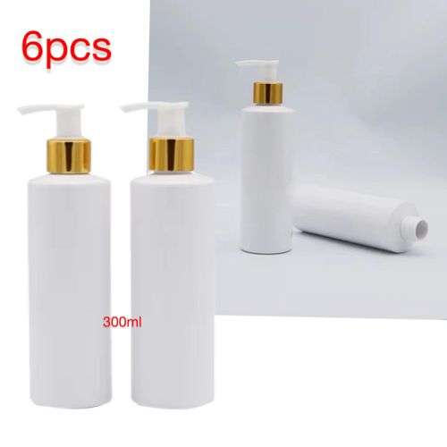 product_image_name-Generic-Lot de 6 Bouteilles Flacon pompe en plastique blanc 300 ml distributrice élégante Blanc dorée - Parfait pour les lotions -1