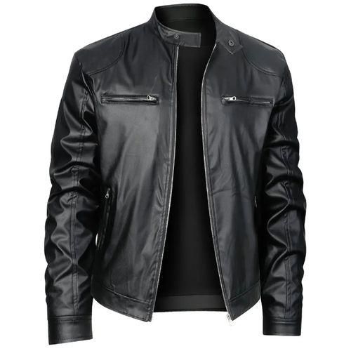 product_image_name-Fashion-Veste De Moto En De Couleur Unie Pour Hommes Avec Poches Et Col Montant-1