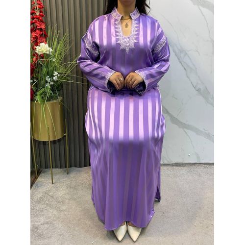 product_image_name-Generic-Djellaba Gandoura Style Marocain a Rayures - Mauve-1
