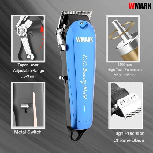 product_image_name-WMARK-Tondeuse à cheveux professionnelle sans fil NG-103 Plus, moteur magnétique 6500 tr/min, lame en acier inoxydable, chargement USB, 4 sabots de coupe, réglage de la hauteur de coupe par levier, autonomie : 270 minutes, batterie Li-ion 2500 mAh.-7