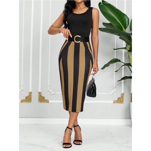 product_image_name-CALLIARA-Robe bodycon midi sans manches grande taille à rayures color block Lady, robe de bureau ajustée style européen et américain-4