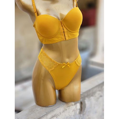 Generic Fashion Ensemble Brassiere Et Dessous bordure En Dentelle jaune Prix pas cher Jumia SN