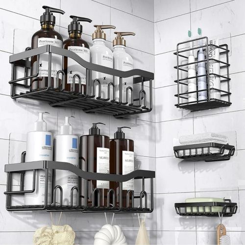 product_image_name-Generic-Ensemble d’Étagères Murales de Salle de Bain – Métal Noir Anti-Rouille 05 pcs-1