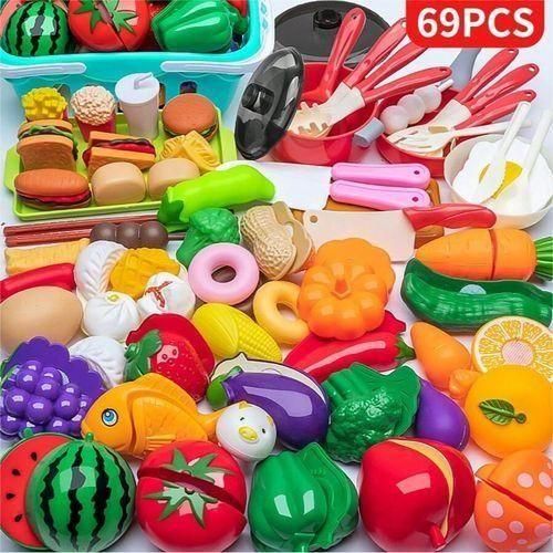 product_image_name-Generic-69pcs Ensemble De Jouets Alimentaires De Cuisine Pour Enfants, avec Légumes, fruits, panier De Courses-1
