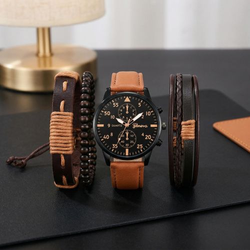 product_image_name-Fashion-Montre à Quartz en Toile Trois Yeux pour Homme avec Ensemble Bracelet en PU-3